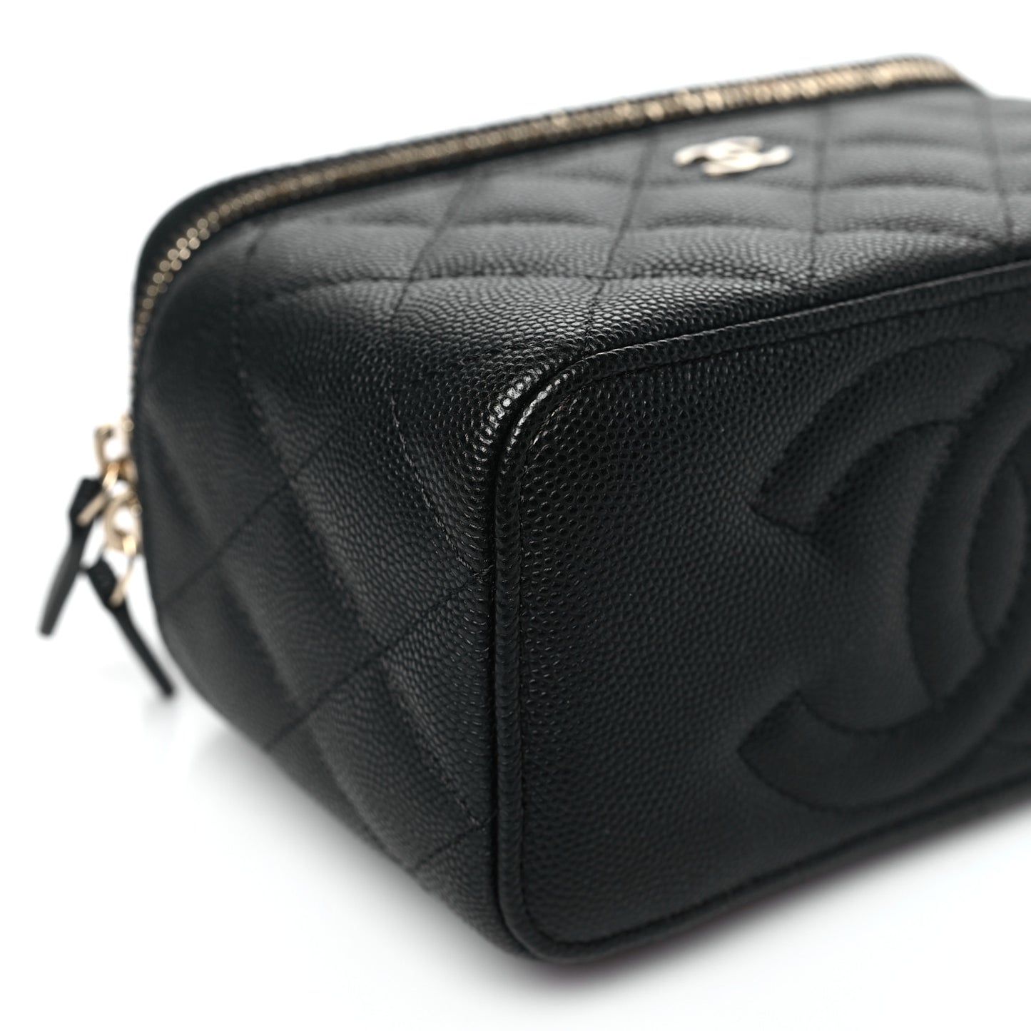 Caviar Quilted Small Vanity Case With Chain Black