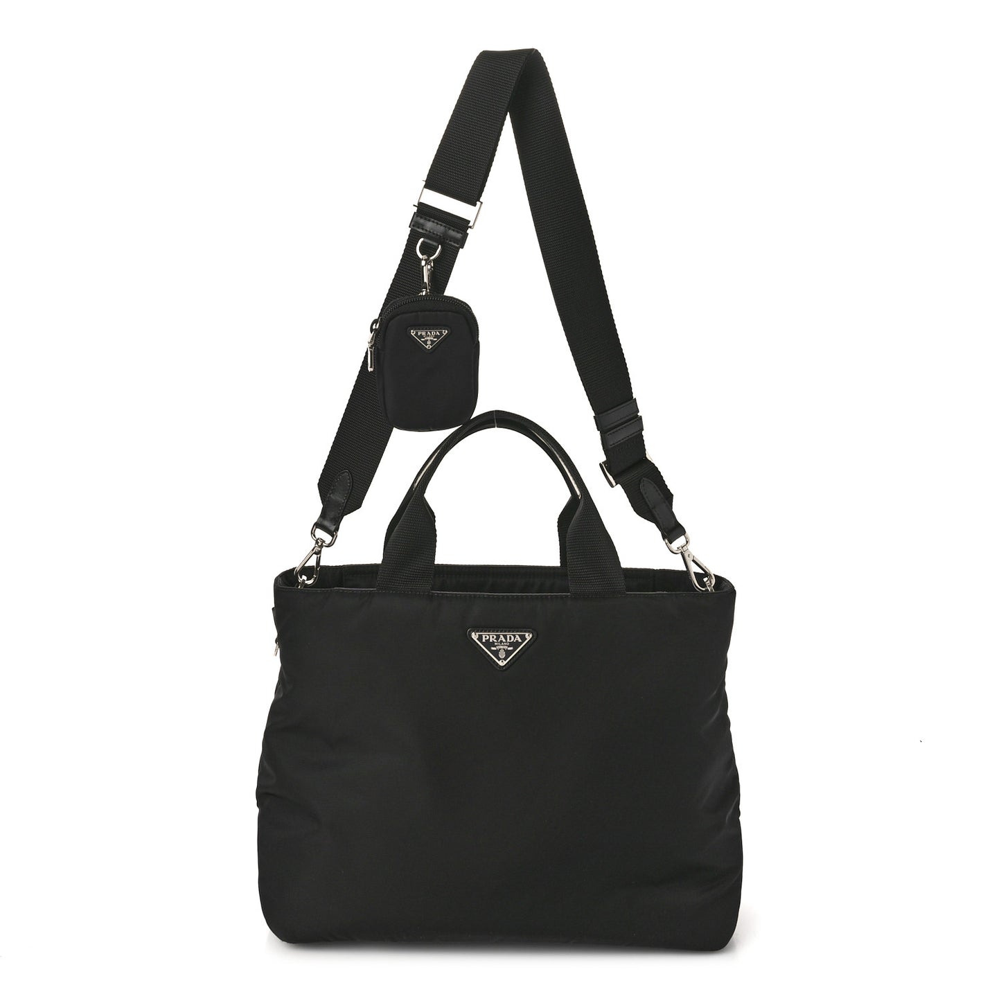 Re-Nylon Nappa Triangle Medium Double Handled Tote Black