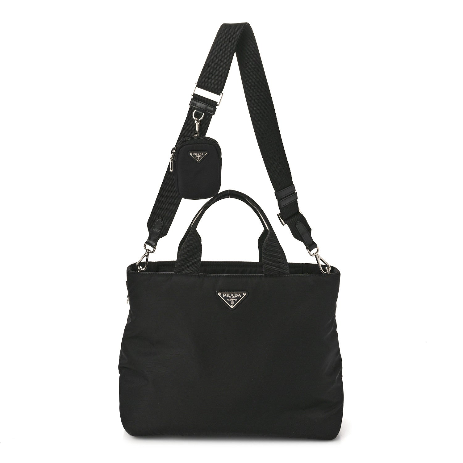 Prada Re-Nylon Nappa Triangle Medium Double Handled Tote Black 1 of 11