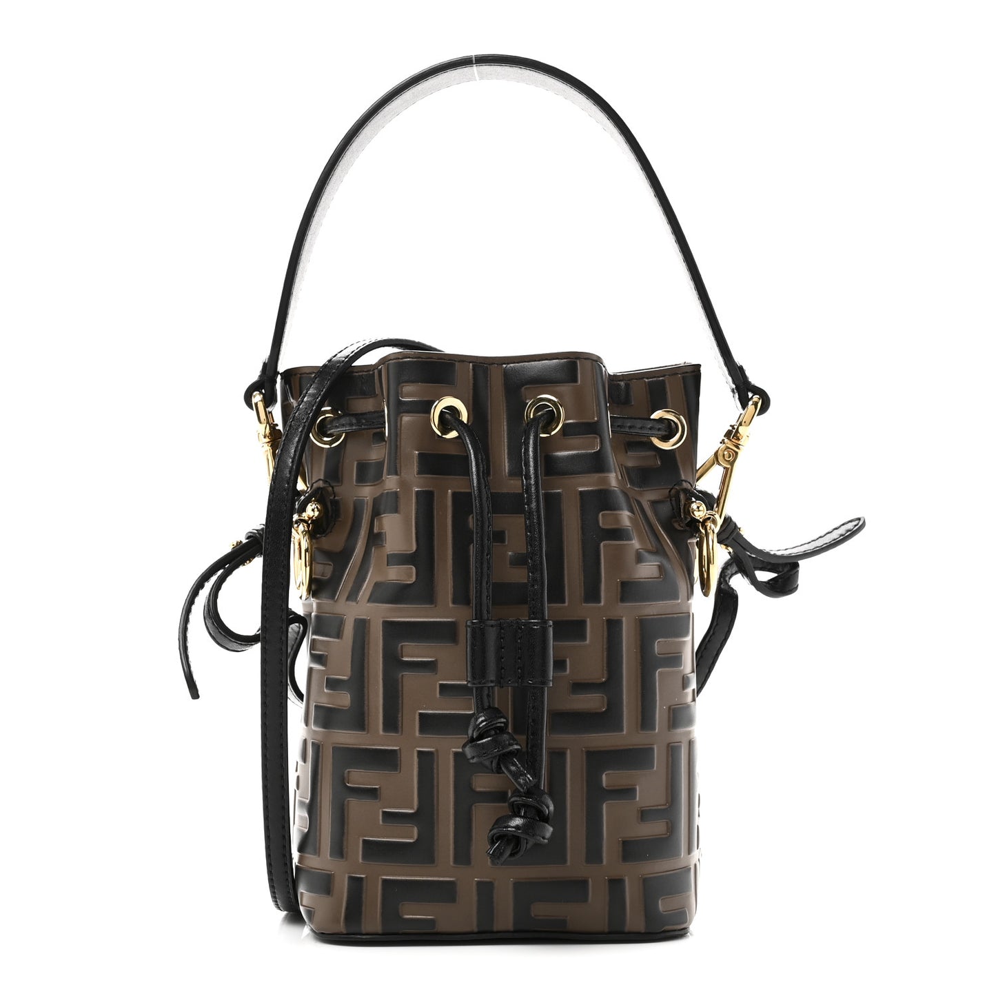 Vitello Liberty F is Fendi Bi-Color FF 1974 Embossed Mini Mon Tresor Bucket Bag Maya Black