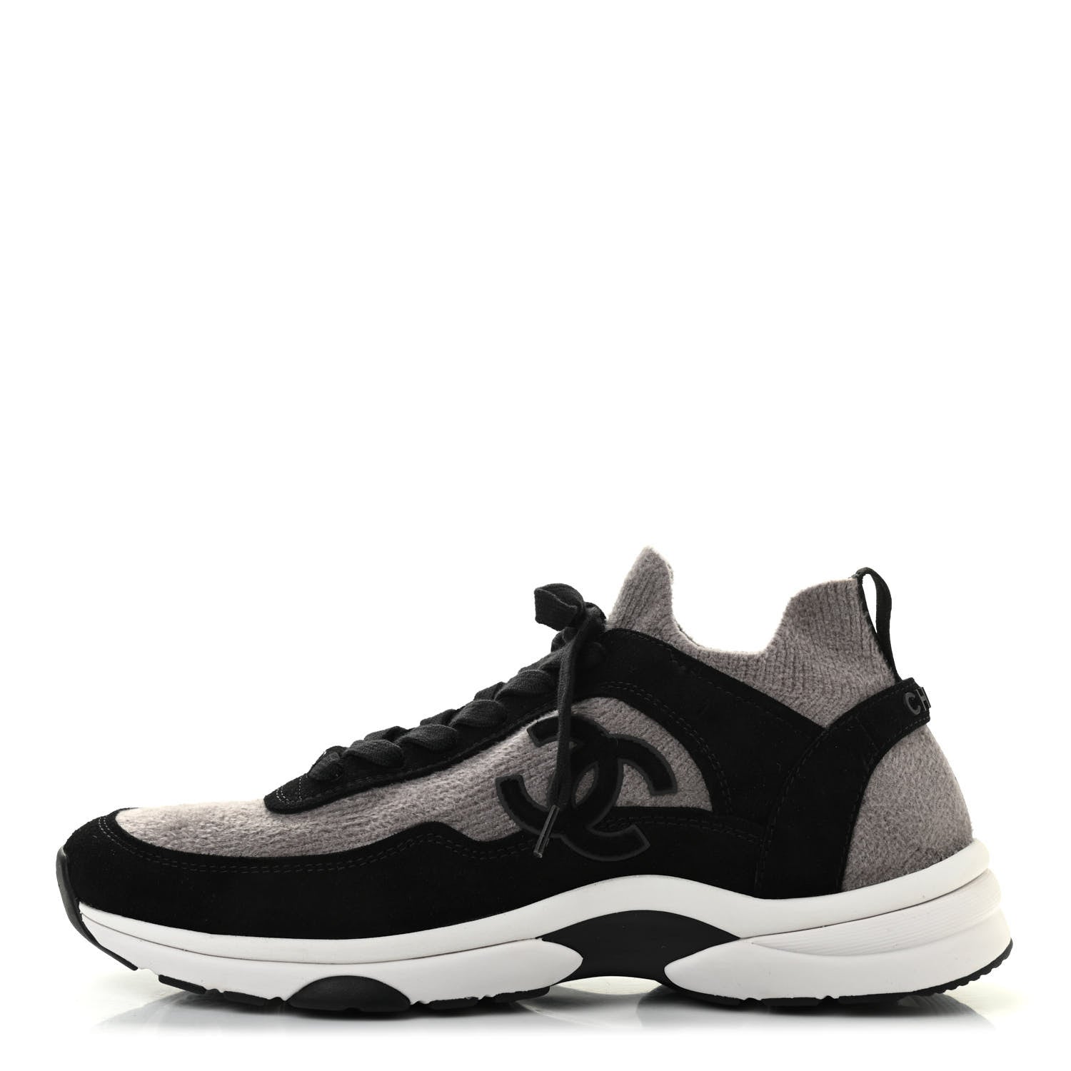 Chanel Fabric Suede Calfskin CC Sneakers 41.5 Grey Black 2 of 18