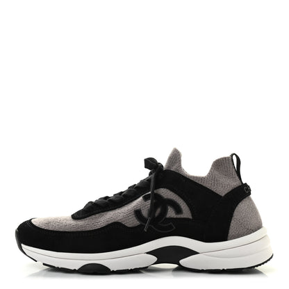 Chanel Fabric Suede Calfskin CC Sneakers 41.5 Grey Black 2 of 18