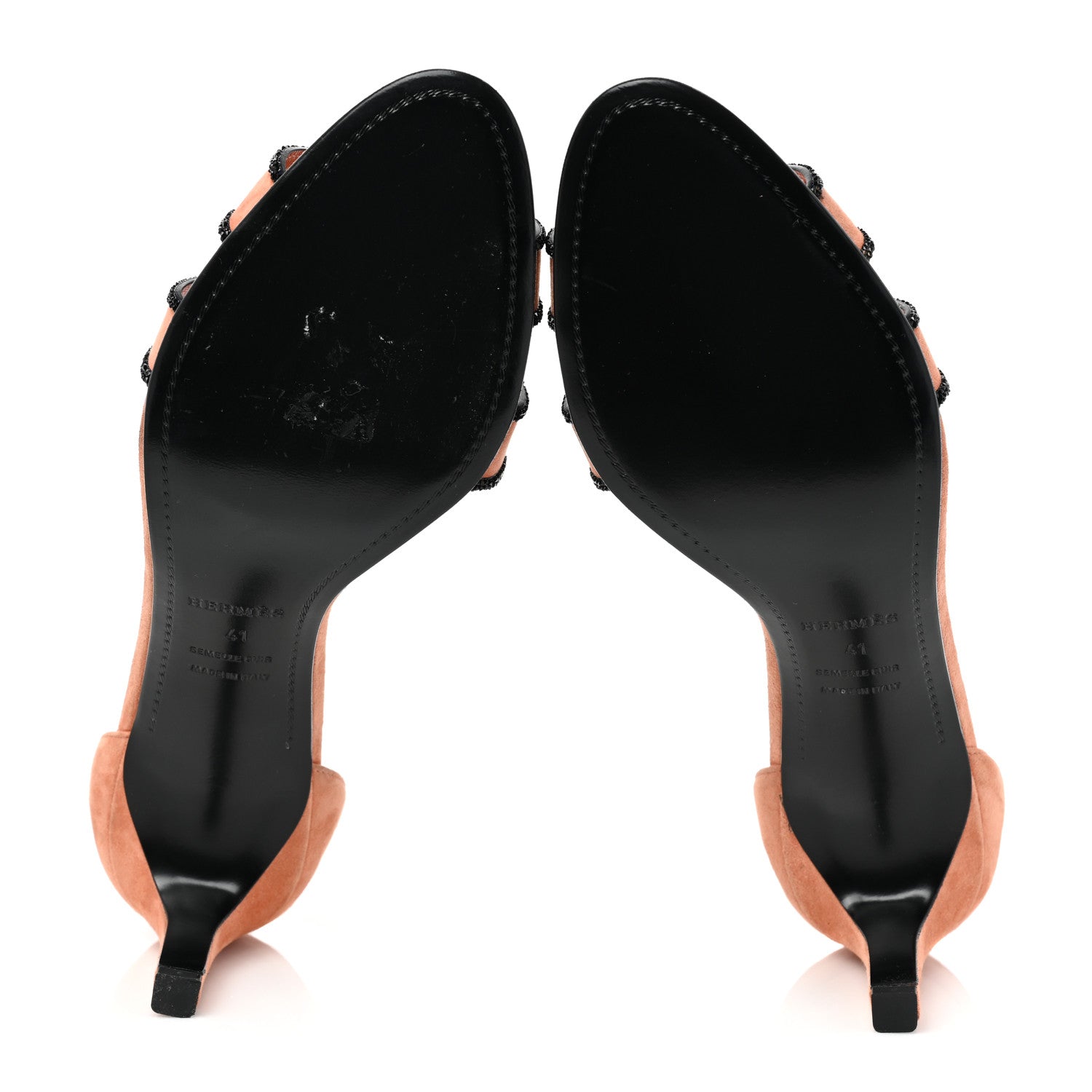Hermes Suede Goatskin Crystal Premiere 70 Sandals 41 Rose Bubinga Black 5 of 10