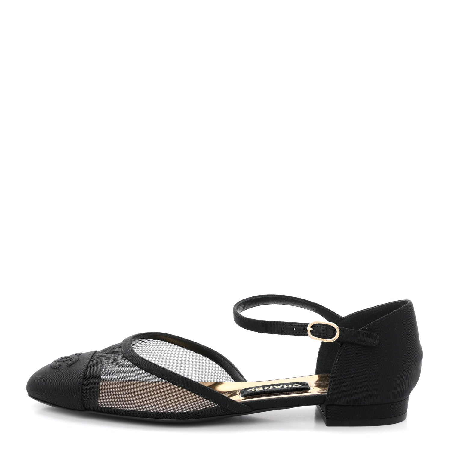 Chanel Mesh Grosgrain Cap Toe CC Flats 38.5 Black 1 of 9