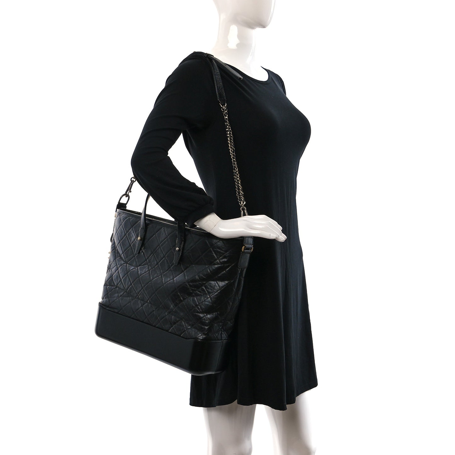 Aged Calfskin Quilted Large Gabrielle Shopping Tote Black