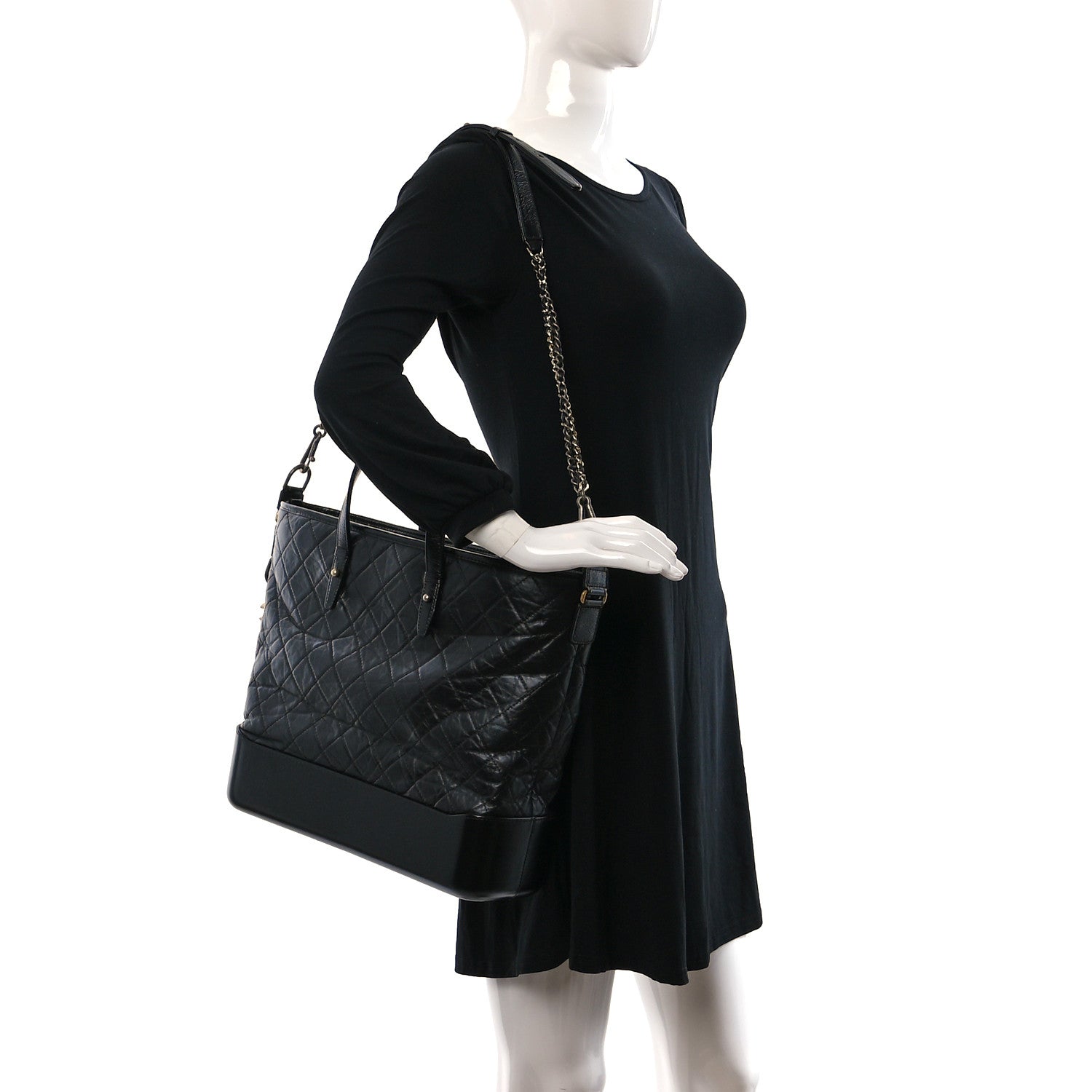 Chanel Aged Calfskin Quilted Large Gabrielle Shopping Tote Black 2 of 9