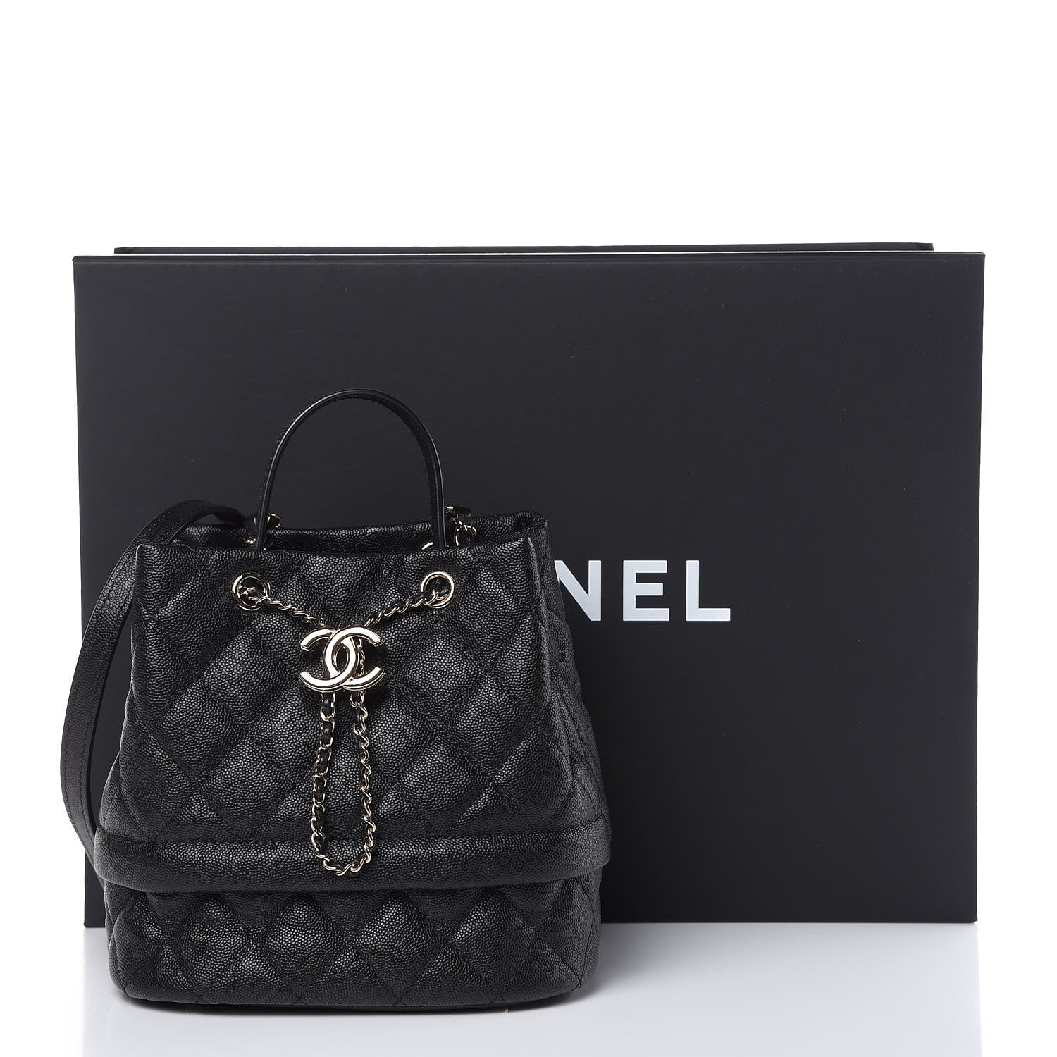 Chanel Caviar Quilted Rolled Up Bucket Drawstring Bag Black 9 of 9