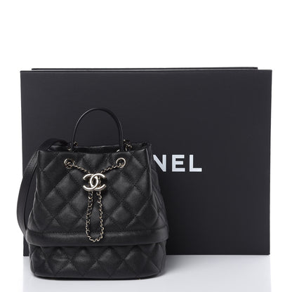 Chanel Caviar Quilted Rolled Up Bucket Drawstring Bag Black 9 of 9