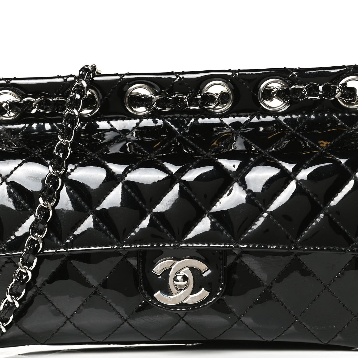 Patent Quilted Jumbo Diagonal CC Flap Black