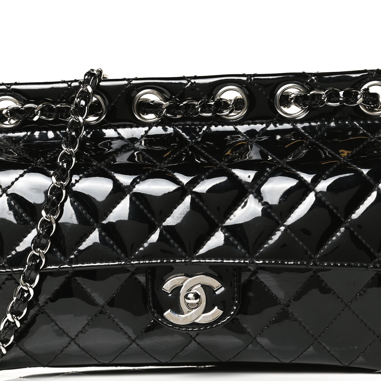 Chanel Patent Quilted Jumbo Diagonal CC Flap Black 8 of 12