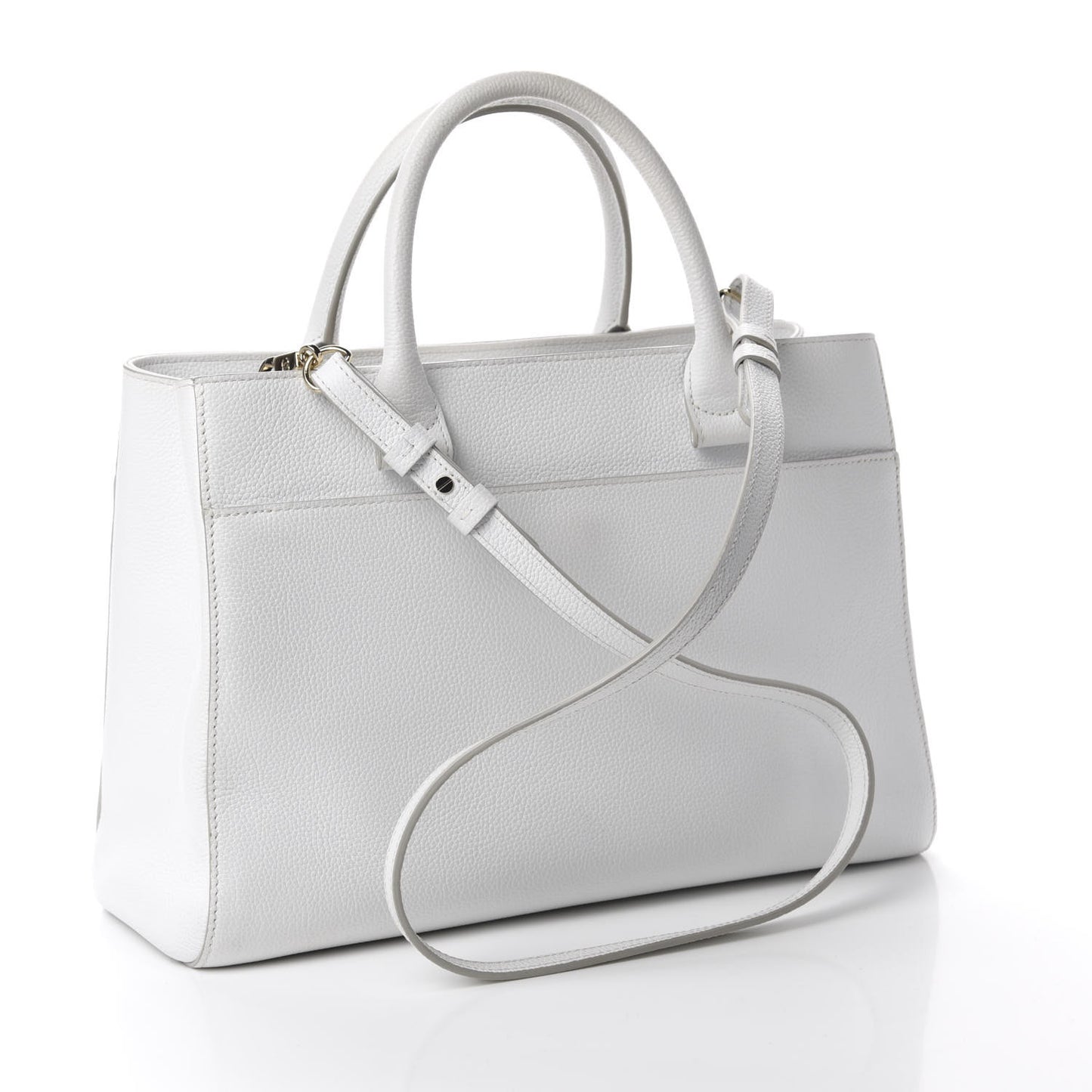 Grained Calfskin Small Neo Executive Shopper Tote White