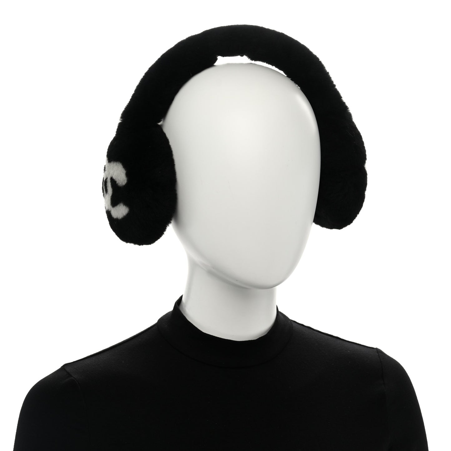 Shearling CC Ear Muffs Black White