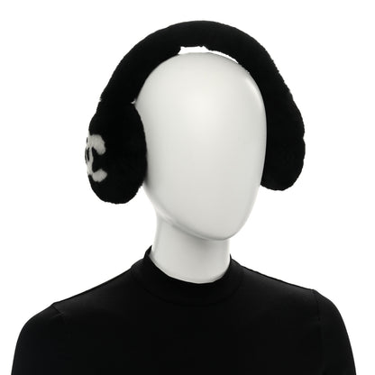 Chanel Shearling CC Ear Muffs Black White 2 of 5