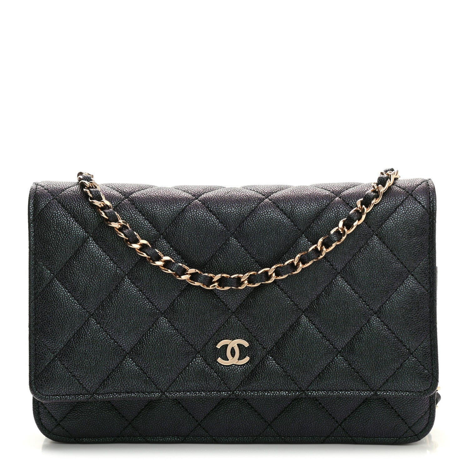 Chanel Iridescent Caviar Quilted Wallet On Chain WOC Black 1 of 11