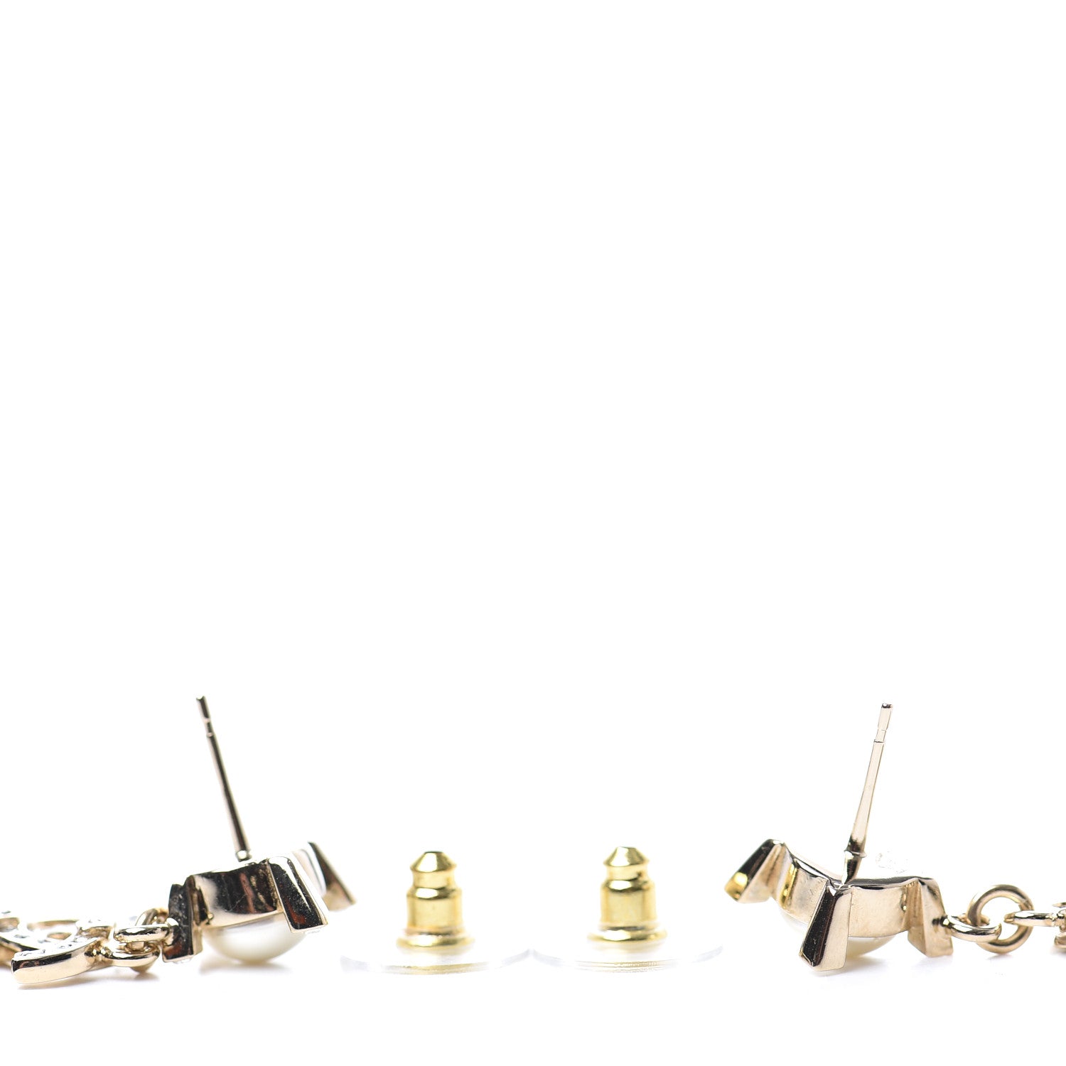Chanel Crystal Pearl CC Drop Earrings Gold 3 of 4