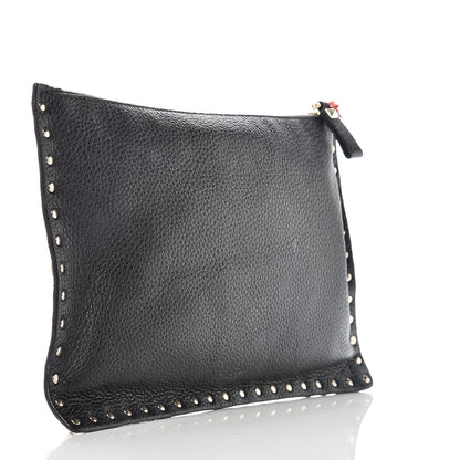 Valentino Garavani Pebbled Calfskin Large Rockstud Zip Pouch Black 3 of 12