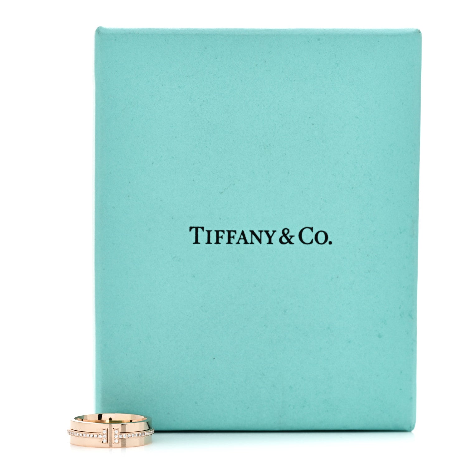 Tiffany 18K Rose Gold Diamond Wide T Two Ring 50 5.5 5 of 5