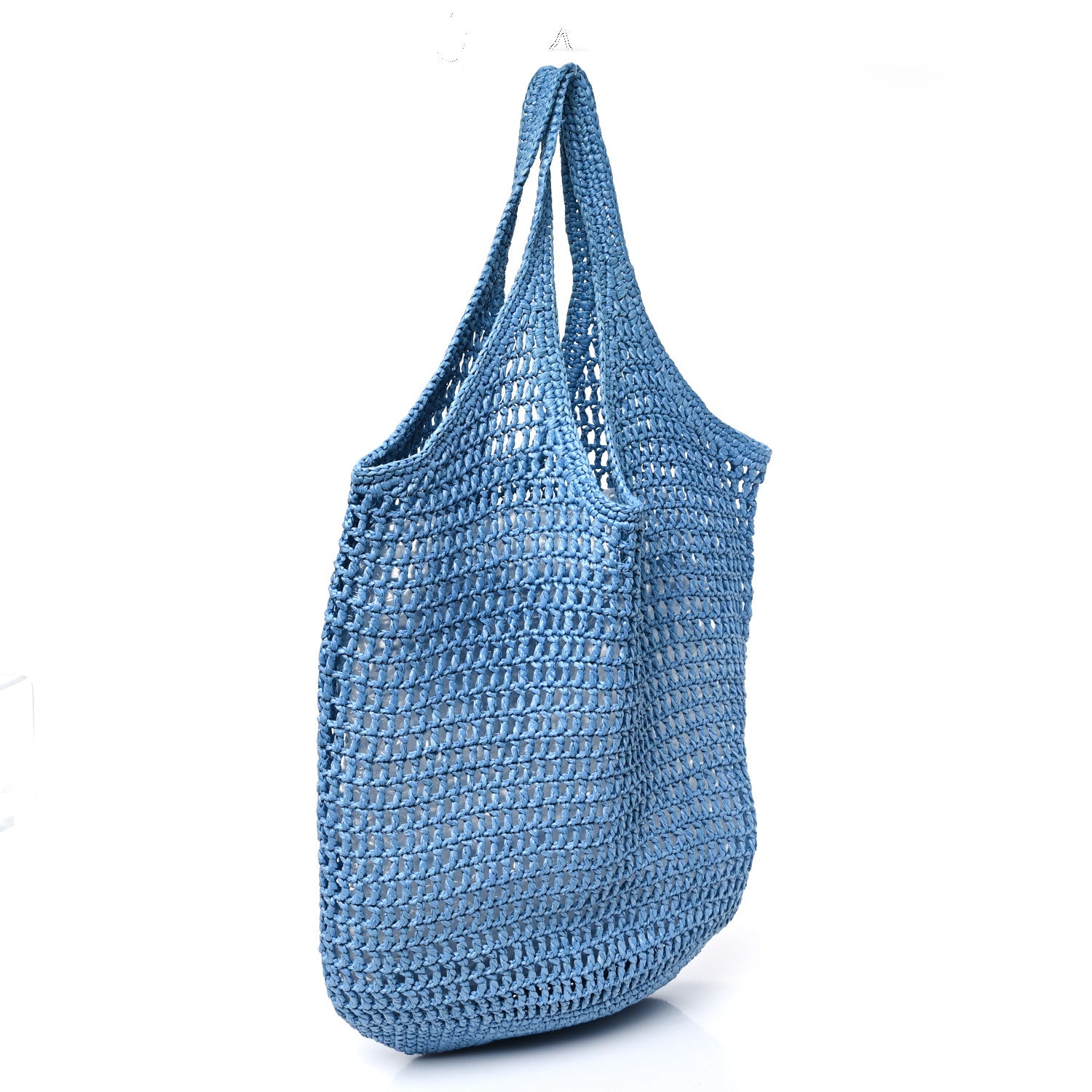 Prada Yarn Raffia Effect Crochet Logo Embroidered Shopping Tote Bag Celeste 2 of 10