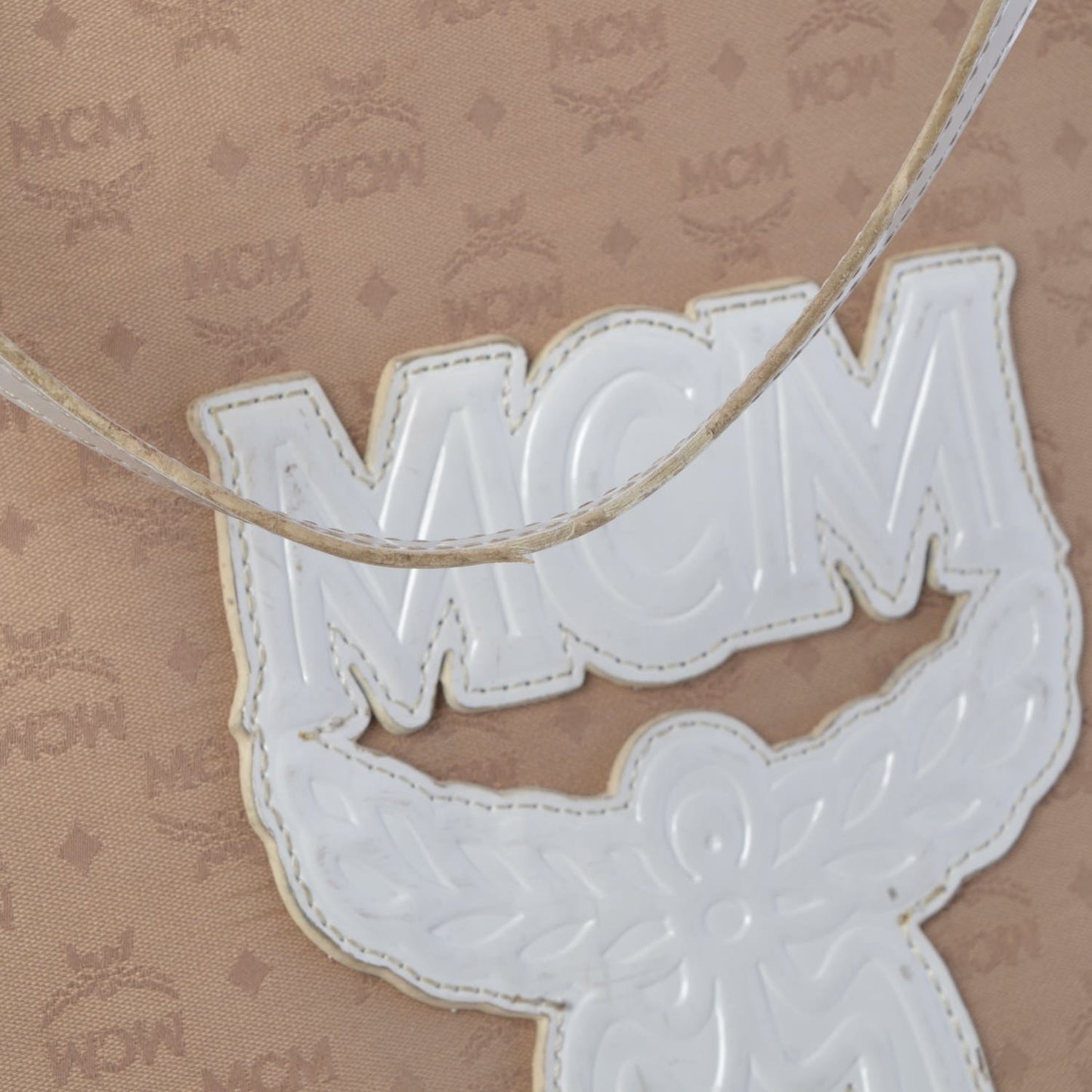 Canvas Monogram Patent Shopper Tote Beige White