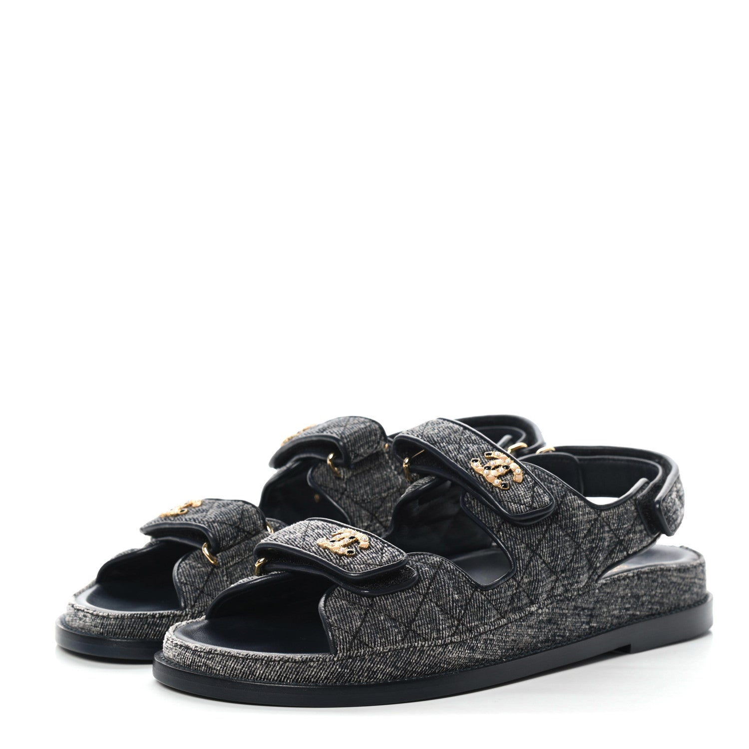 Chanel Denim Quilted Dad Sandals 40 Grey 3 of 8