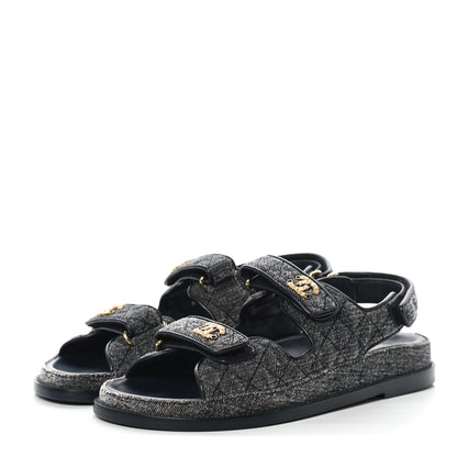 Chanel Denim Quilted Dad Sandals 40 Grey 3 of 8