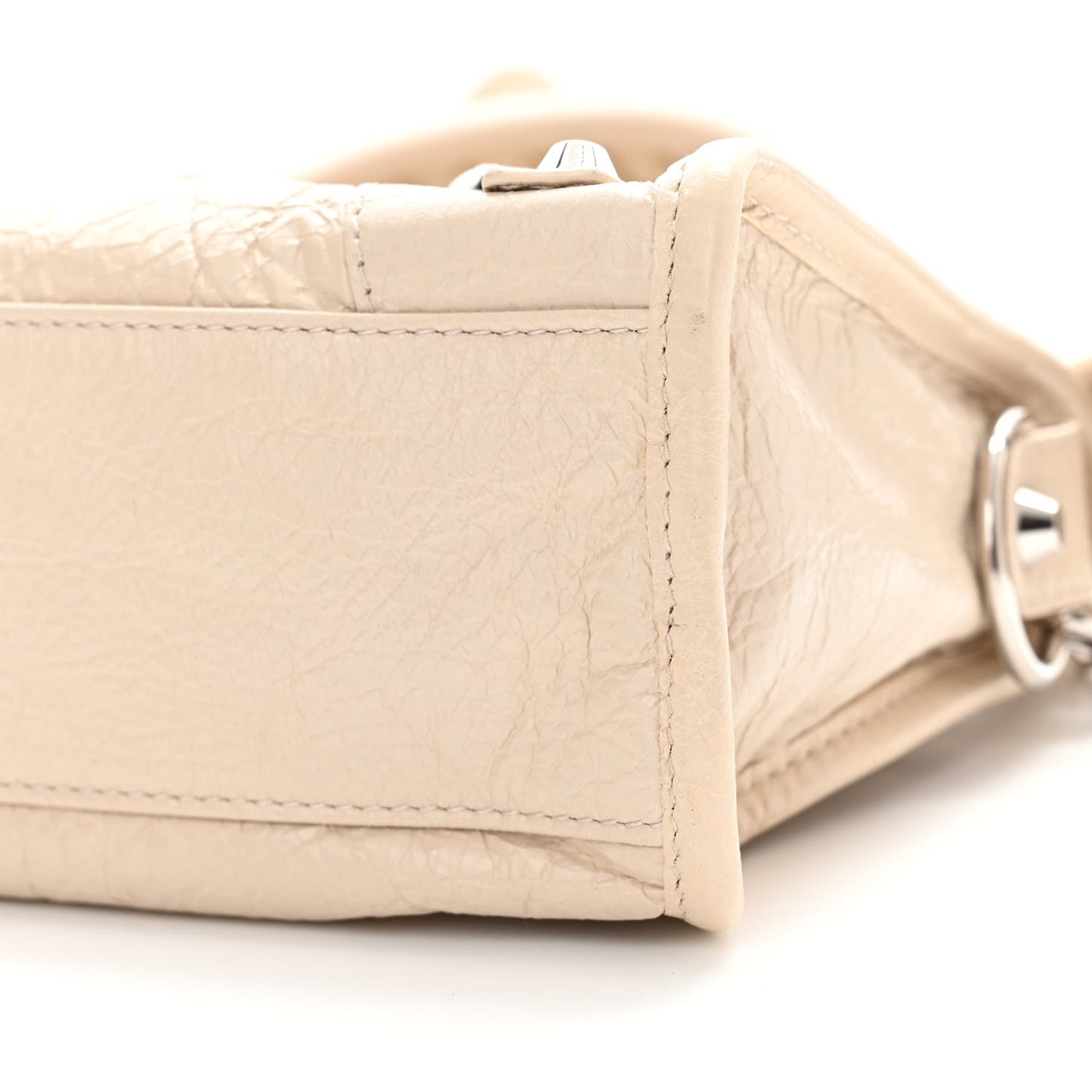Agneau Classic Silver Hardware Mini City Logo Strap Beige Tapioca