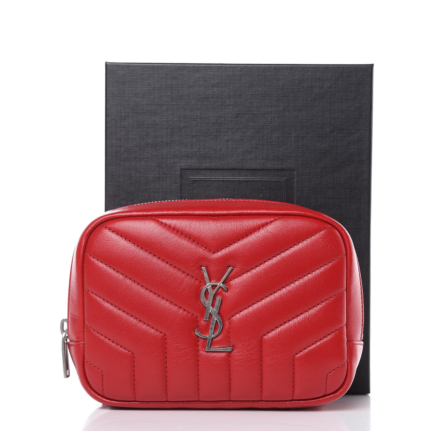 Saint Laurent Lambskin Y Quilted Monogram Loulou Cosmetic Case Rouge Orient 9 of 9