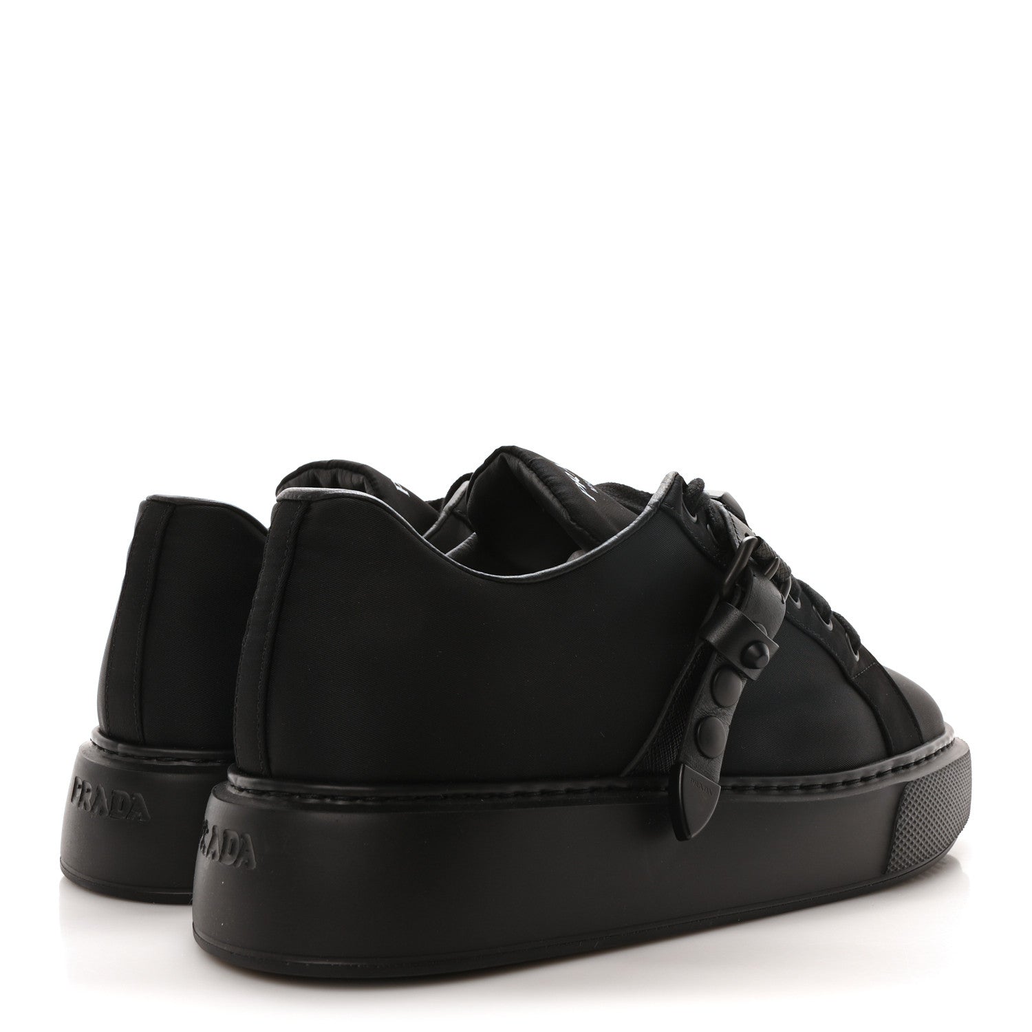 Prada Nylon Gabardine Studded Low Top Sneakers 39 Black 5 of 9