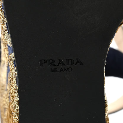 Prada Suede Brocade Wedge Sandals 40 Blue Gold 6 of 7