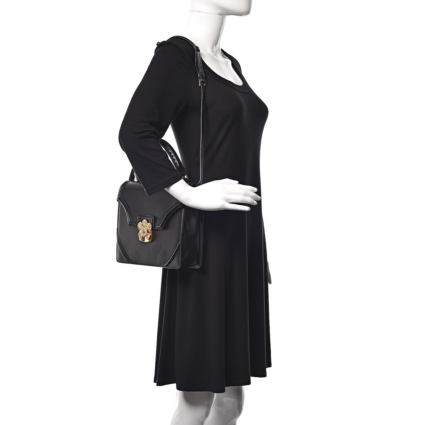Calfskin Flower Top Handle Black