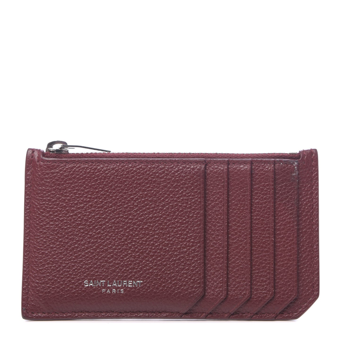 Grained Calfskin 5 Fragments Zip Pouch Card Holder Burgundy