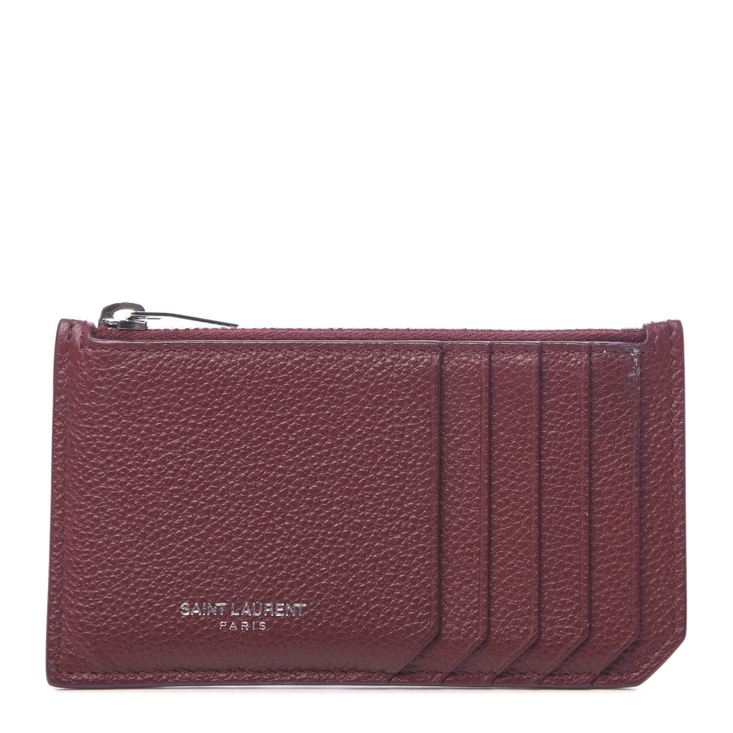 Saint Laurent Grained Calfskin 5 Fragments Zip Pouch Card Holder Burgundy 1 of 8