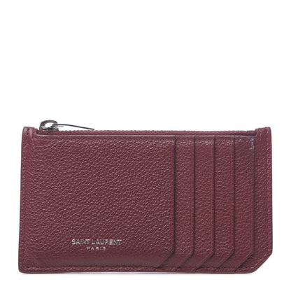 Saint Laurent Grained Calfskin 5 Fragments Zip Pouch Card Holder Burgundy 1 of 8