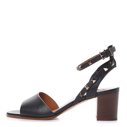 Valentino Garavani Pebbled Calfskin Rockstud Ankle Strap 60mm Sandals 39 Black Light Cuir 1 of 10