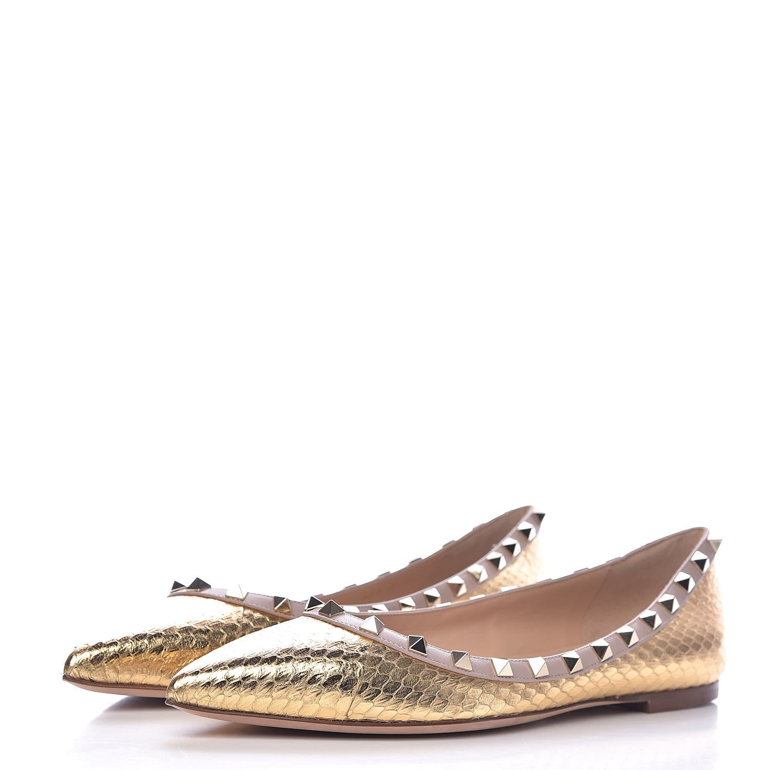 Valentino Garavani Metallic Watersnake Rockstud Ballerina Flats 40 Gold Poudre 3 of 10