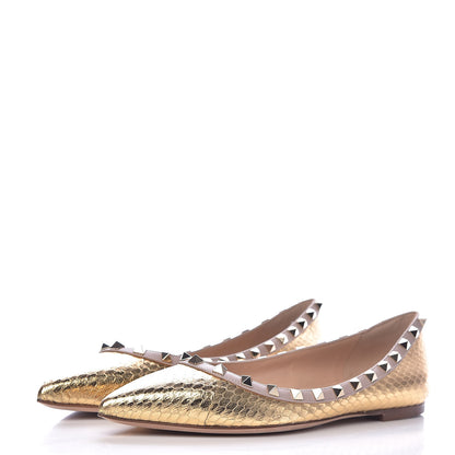 Valentino Garavani Metallic Watersnake Rockstud Ballerina Flats 40 Gold Poudre 3 of 10