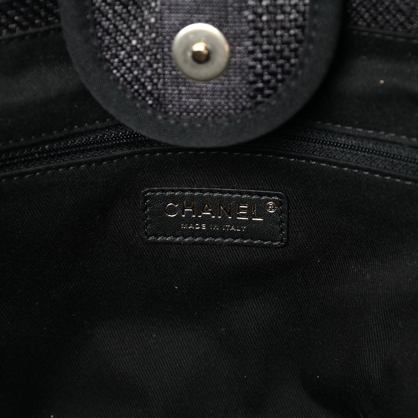 Mixed Fibers Calfskin Striped Medium Deauville Tote Black