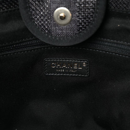 Chanel Mixed Fibers Calfskin Striped Medium Deauville Tote Black 6 of 10