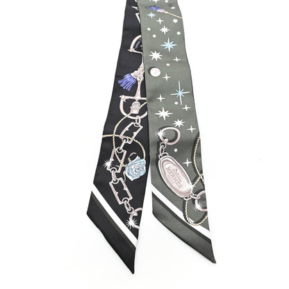 Hermes Silk C'est la Fete Twilly Kaki Fonce White Black 2 of 3