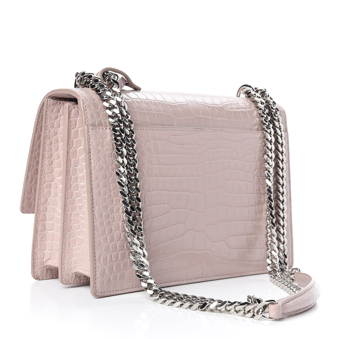 Calfskin Crocodile Embossed Medium Monogram Sunset Powder Pink