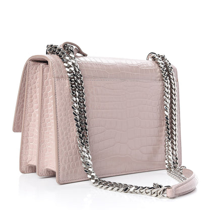 Saint Laurent Calfskin Crocodile Embossed Medium Monogram Sunset Powder Pink 3 of 10