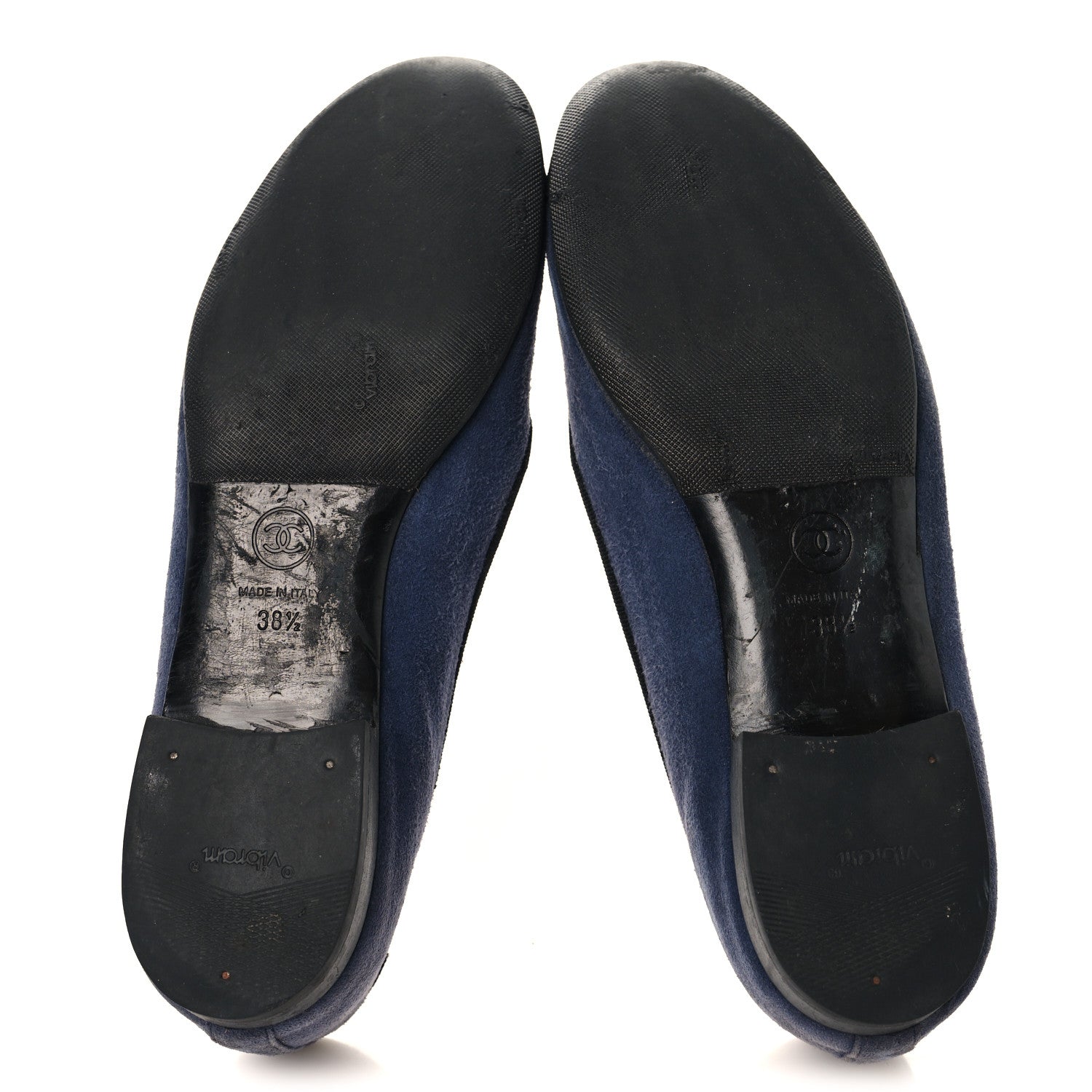 Chanel Suede Cap Toe CC Ballerina Flats 38.5 Blue Black 6 of 12