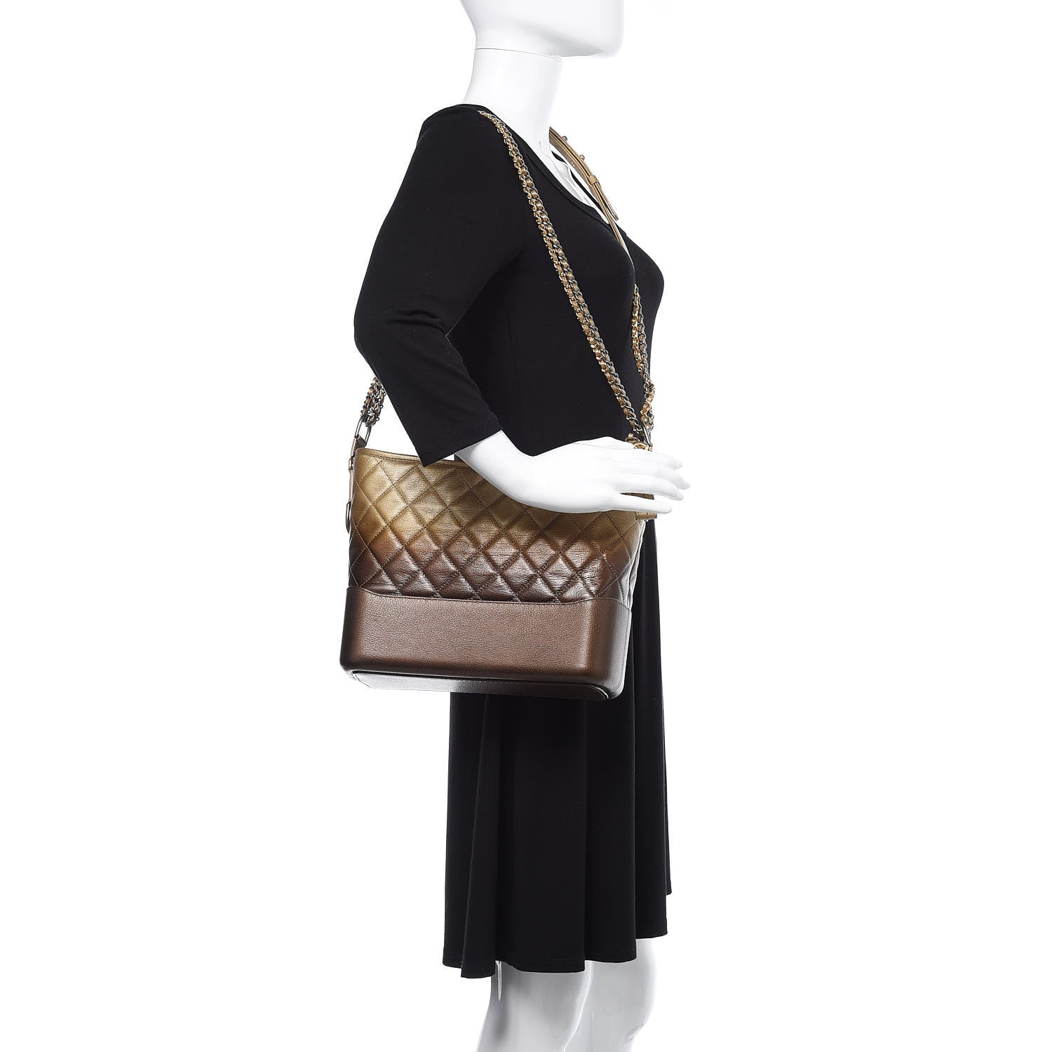 Chanel Metallic Goatskin Quilted Medium Gabrielle Hobo Dark Gold Bronze 3 of 11