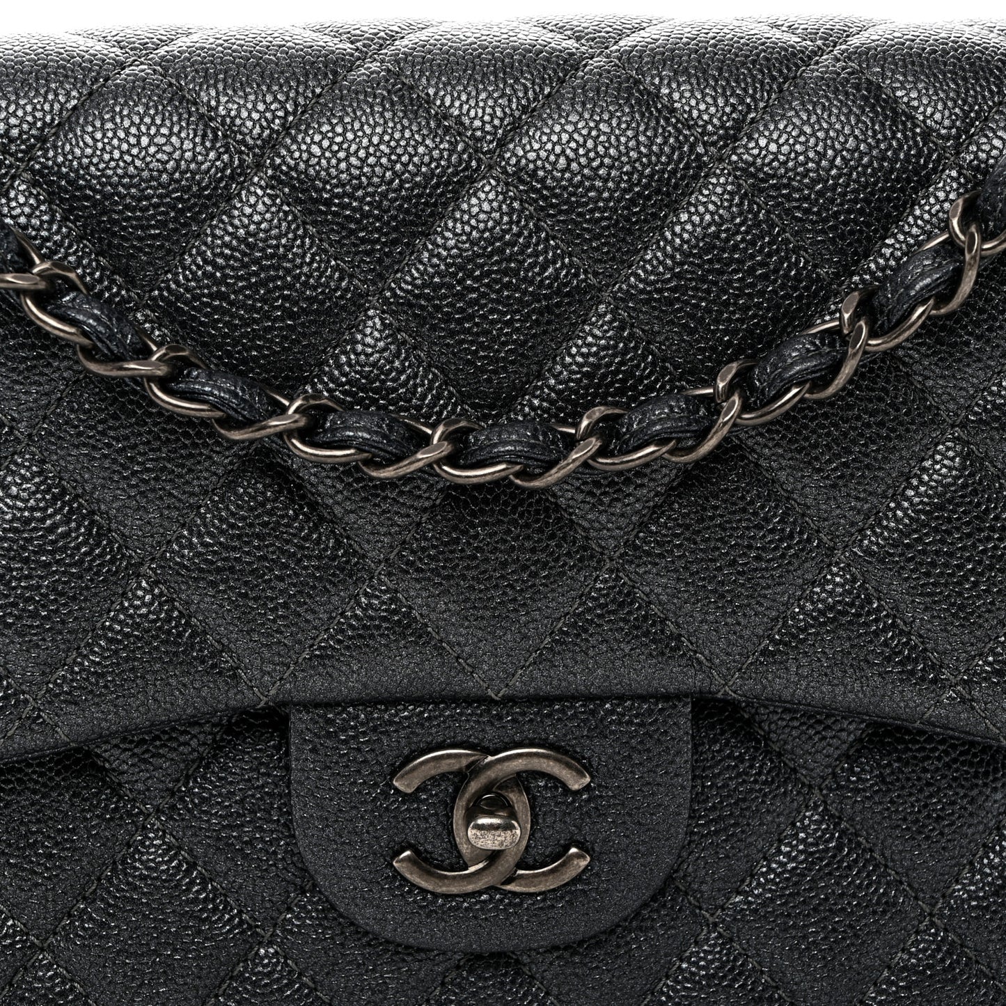 Metallic Caviar Quilted Jumbo Double Flap Dark Grey