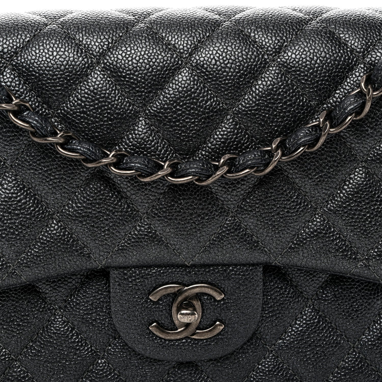 Chanel Metallic Caviar Quilted Jumbo Double Flap Dark Grey 11 of 14