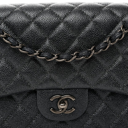 Chanel Metallic Caviar Quilted Jumbo Double Flap Dark Grey 11 of 14