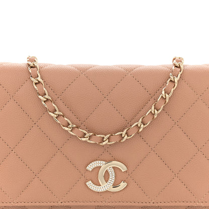 Chanel Caviar Quilted Crystal CC Wallet On Chain WOC Beige 9 of 12