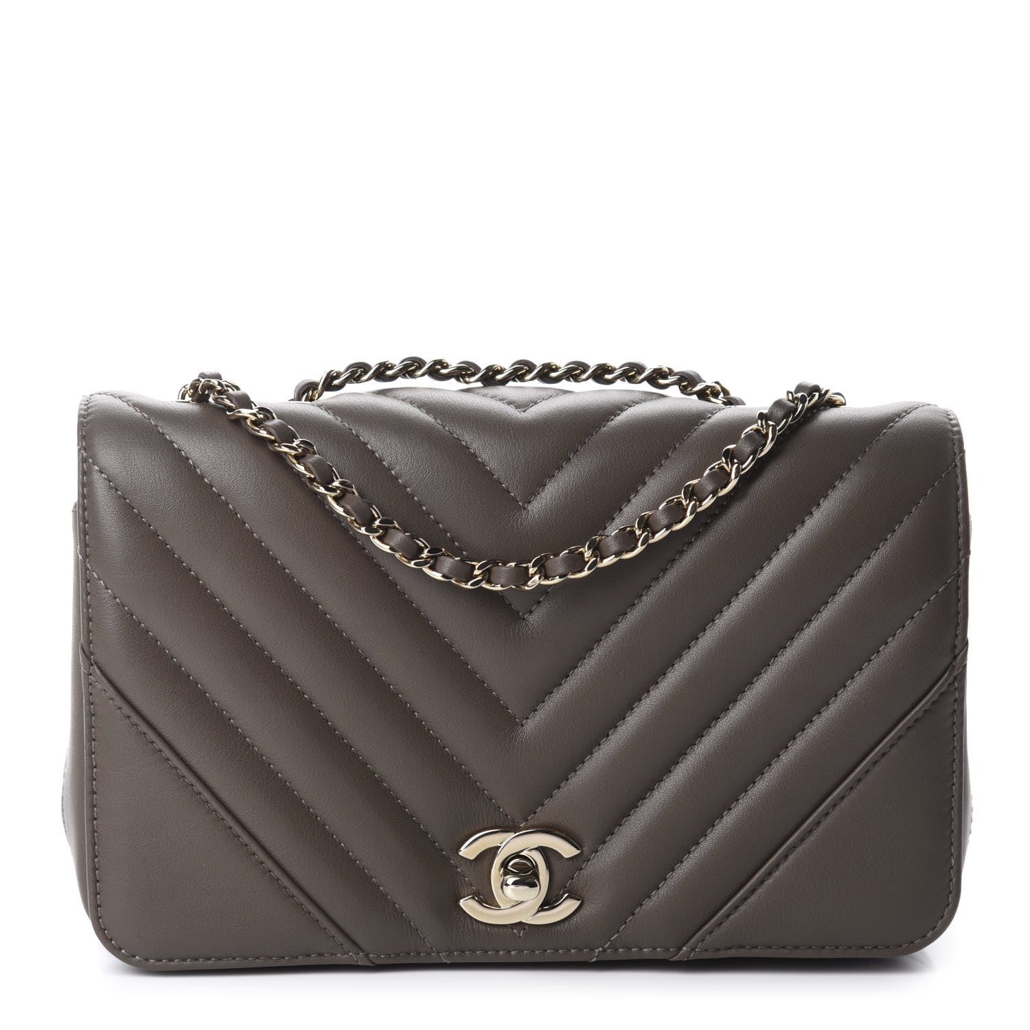 Chanel Calfskin Chevron Quilted Small Statement Flap Khaki 1 of 11