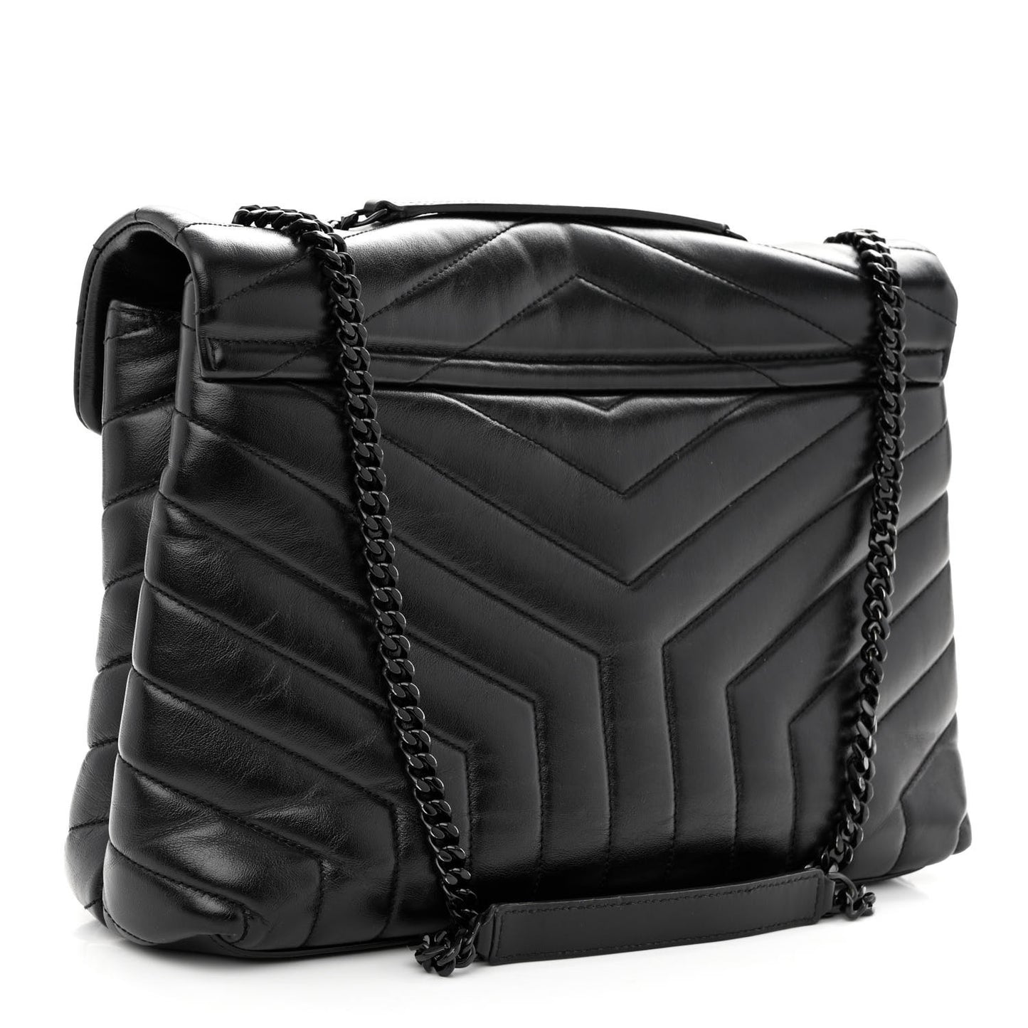 Calfskin Y Quilted Monogram Medium Loulou Chain Satchel Black