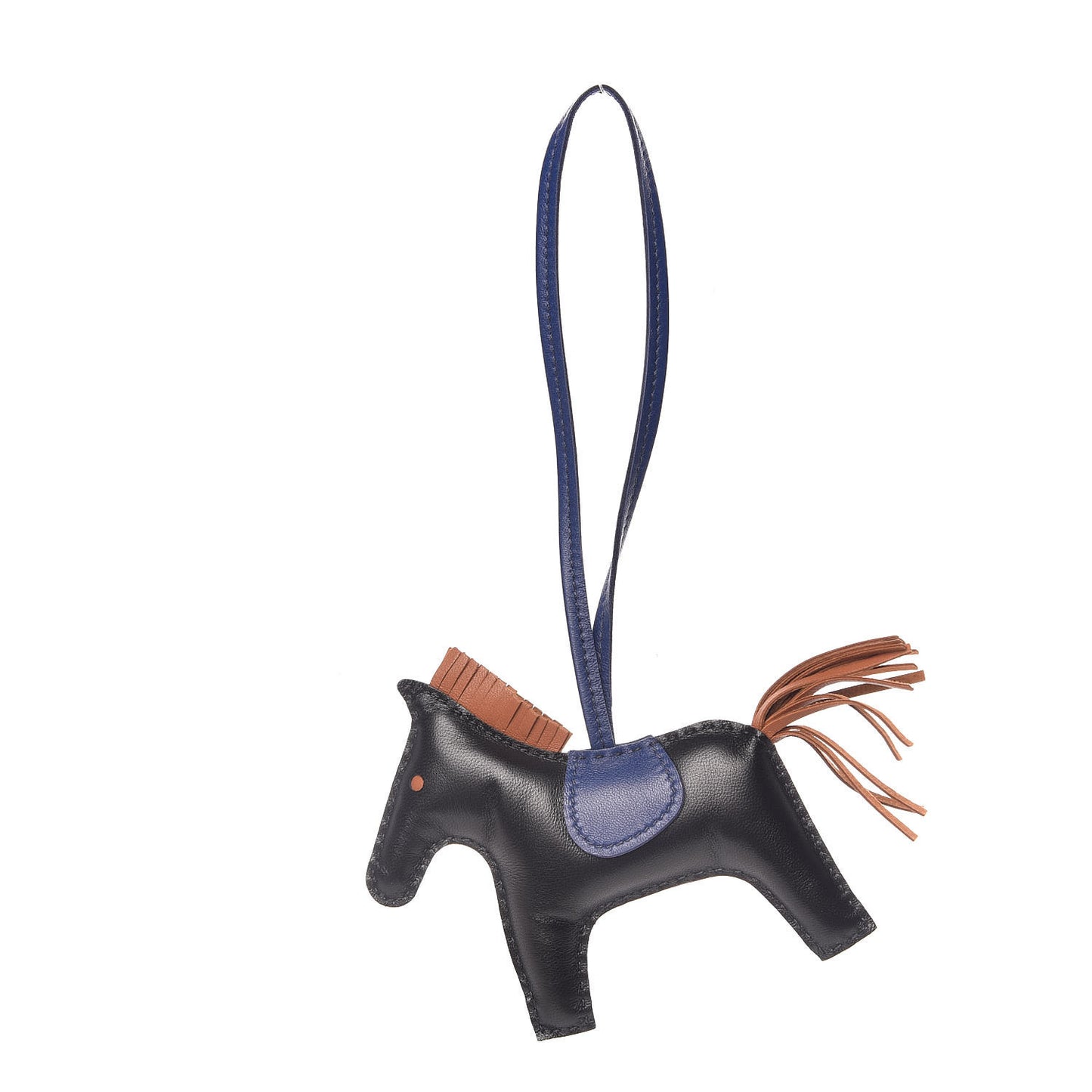 Milo Lambskin Grigri Rodeo Horse Bag Charm MM Black Bleu Saphir Gold